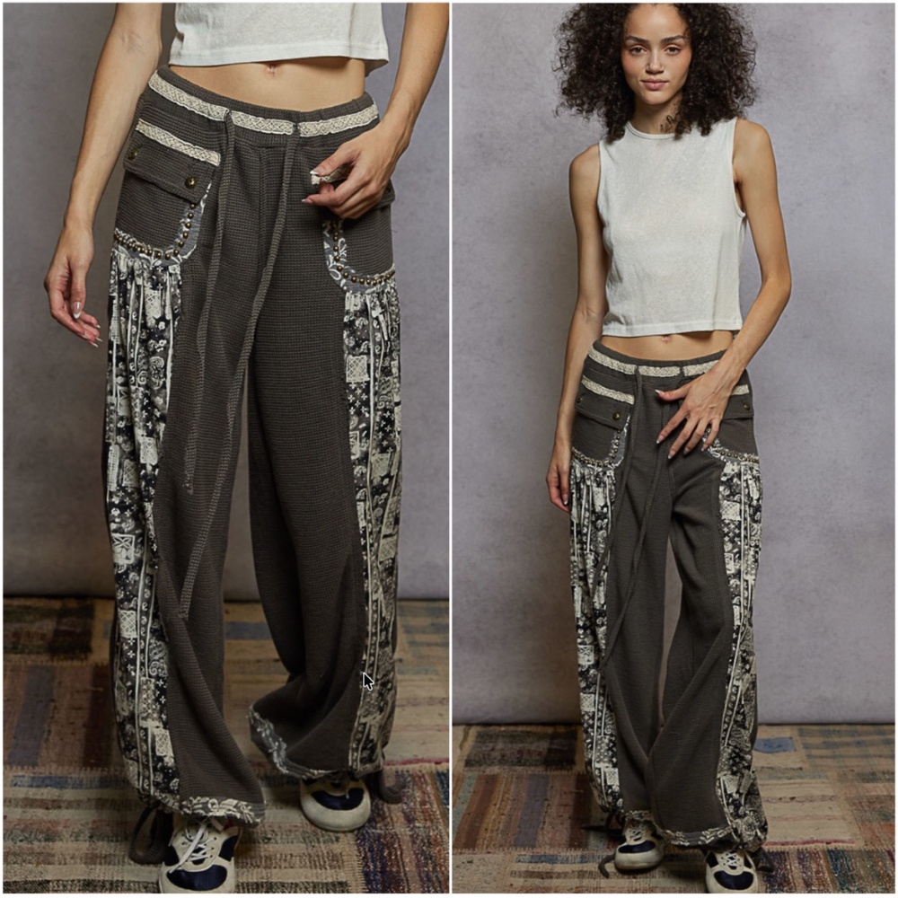 POL Charcoal and Cream Patterned Track Pants - Picture 3 of 3